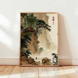 Japanese Mountain Temple Poster, Asian Landscape Wall Art, Paper Print - thumbnail 4