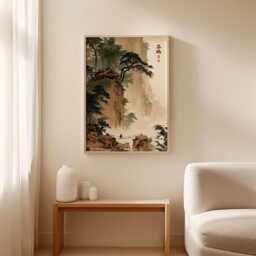 Japanese Mountain Temple Poster, Asian Landscape Wall Art, Paper Print - thumbnail 3