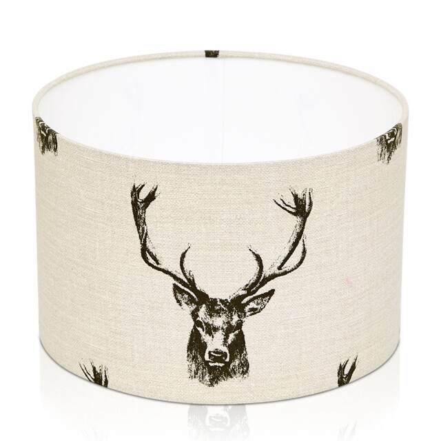 Charcoal Stag On Beige Drum Lampshade, Wildlife Home Decor, Handmade in UK - image 1