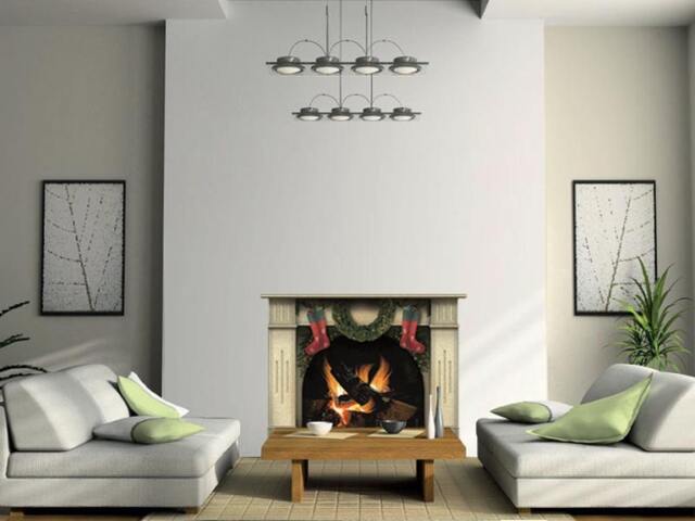 Christmas Fireplace Wall Decal, Stockings & Wreath, Holiday Decoration - image 1