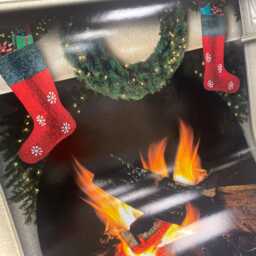 Christmas Fireplace Wall Decal, Stockings & Wreath, Holiday Decoration - thumbnail 3