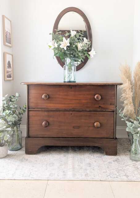 Victorian, Vintage, Rustic, Solid Mahogany Chest Of 2 Large Deep Drawers - image 1