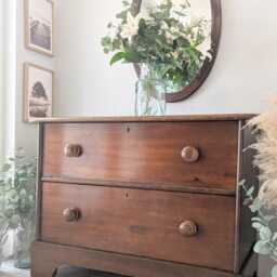 Victorian, Vintage, Rustic, Solid Mahogany Chest Of 2 Large Deep Drawers - thumbnail 2