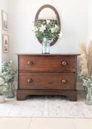 Victorian, Vintage, Rustic, Solid Mahogany Chest Of 2 Large Deep Drawers - thumbnail 1