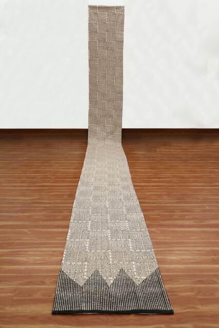 Handwoven Cotton Runner Rug Beige & Black, Bohemian Hallway Carpet - image 1