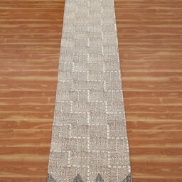 Handwoven Cotton Runner Rug Beige & Black, Bohemian Hallway Carpet - thumbnail 3