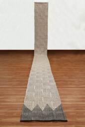 Handwoven Cotton Runner Rug Beige & Black, Bohemian Hallway Carpet - thumbnail 1