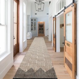 Handwoven Cotton Runner Rug Beige & Black, Bohemian Hallway Carpet - thumbnail 2