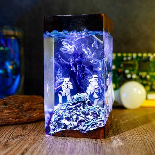 Darth Vadre Blast Resin Lamp With Troopers - Galactic Empire Led Night Light - Handmade Sci-Fi Diorama Star War Decor For Collectors - image 1
