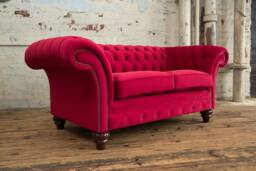 Modern British Handmade 2 Seater Red Velvet Fabric Chesterfield Sofa - thumbnail 1