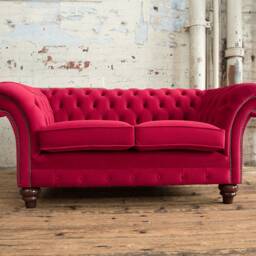 Modern British Handmade 2 Seater Red Velvet Fabric Chesterfield Sofa - thumbnail 2