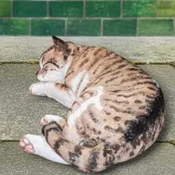 Sleeping Concrete Kitten Statue Stone Feline Sculpture Striped Cat Figurine Outdoor Pet Memorial Ornament Handmade Cement Kitty Lover Gift - thumbnail 3