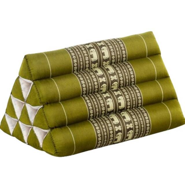 Kapok Thai Triangle Backrest Cushion - Green Elephant Design. Cushions. Yoga, Meditation, Back Support. Lumber Wellbeing - image 1