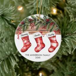 Family Of 3 Christmas Stockings Cute Watercolor Ornament, Of Three Custom New Ornament