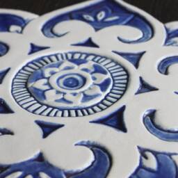 Mandala Handmade Wall Decor Made From Ceramic, Outdoor Art Deep Relief, Ceramic Design, #3 Cutout Blue&white - thumbnail 3