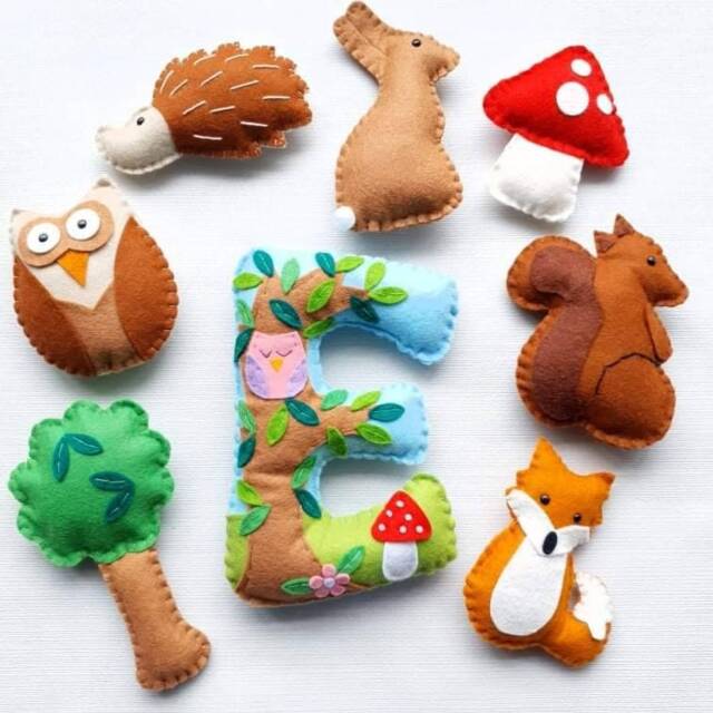Personalised Hanging Letter. 18cm Decorated Felt Initial. Woodland, Fox, Owl, Hedgehog Baby Gift Childrens Bedroom Decor Stocking Filler - image 1