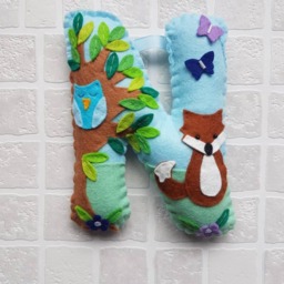 Personalised Hanging Letter. 18cm Decorated Felt Initial. Woodland, Fox, Owl, Hedgehog Baby Gift Childrens Bedroom Decor Stocking Filler - thumbnail 2