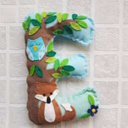 Personalised Hanging Letter. 18cm Decorated Felt Initial. Woodland, Fox, Owl, Hedgehog Baby Gift Childrens Bedroom Decor Stocking Filler - thumbnail 3