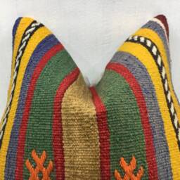 Vintage Kilim Pillow Cover, Turkish Handwoven Throw - 16x16 - thumbnail 2