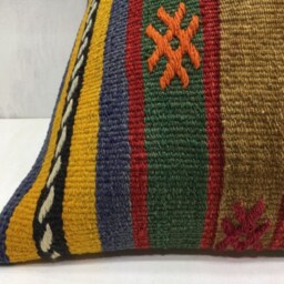 Vintage Kilim Pillow Cover, Turkish Handwoven Throw - 16x16 - thumbnail 3