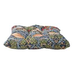 "William Morris Strawberry Thief Tapestry Quilted Seat Pad in Blue. Luxury Dining Chair With Ties. Deep-Filled & Supersoft. 16X16"" X 3" - thumbnail 2