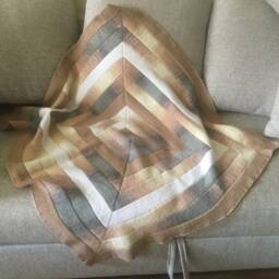 Hand Knit Baby Blanket Crochet Square Pattern Knitted Multicolor Throw - thumbnail 3
