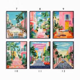 Miami Poster Set, Florida Travel Prints, Floral Art, Tropical Decor, Folk Art Poster, Gallery Wall, Gift, A1/A2/A3/A4 - thumbnail 2