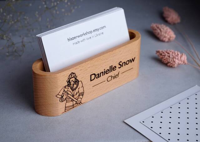 Fire Chief Gift Personalized Firefighter Desktop Business Card Holder Fire Department Fighter Decor Art Desk Case - image 1