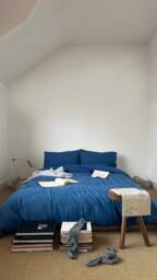 Washed Linen Bedding Set, Slate Blue Duvet Cover With Pillowcases & Flat Sheet, Breathable For Hot Sleepers, Housewarming Gift - thumbnail 1
