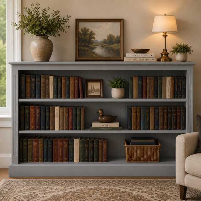 Handcrafted Low Bookcase, 3Ft X 5Ft, Adjustable Shelving, Solid Wood, Grey Or White - image 1