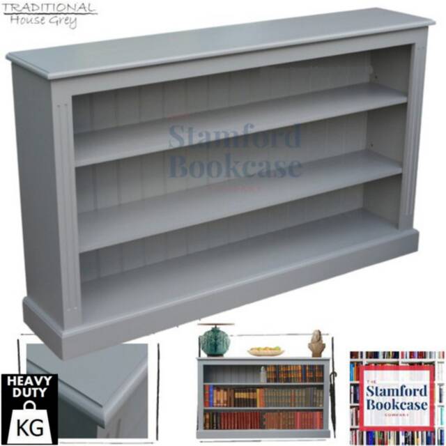 Wide, Painted 3Ft X 5Ft Low Bookcase, Adjustable Wide Handcrafted Display Bookshelves, Hallway Storage Shelving in Grey Or White - image 1