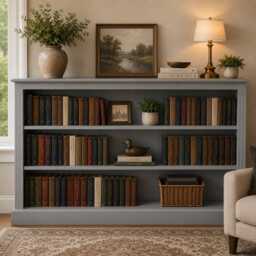Handcrafted Low Bookcase, 3Ft X 5Ft, Adjustable Shelving, Solid Wood, Grey Or White