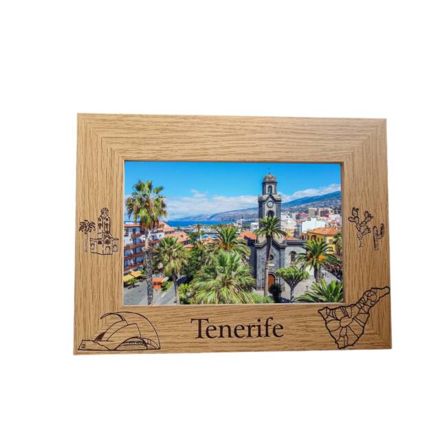 Tenerife Skyline Personalised Wooden Photo Frame Spain Travel Holiday Memories Keepsake Gift - image 1