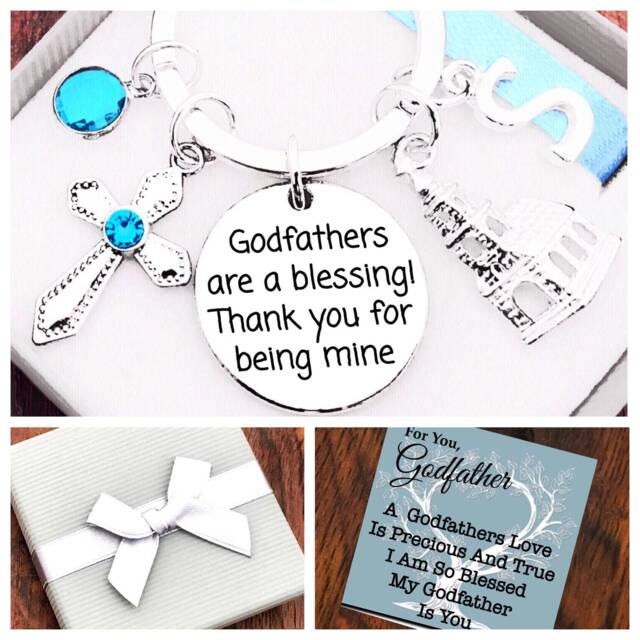 Godfather Gift, Godfathers Are A Blessing Thank You For Being Mine, Godmother Pink Or Blue, Personalised Initial, Gift Boxed & Card - image 1