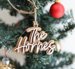 Personalized Family Ornament, Christmas Ornaments 2024, Initial Ornament, Last Name Boho Minimalist Shiplap - thumbnail 1