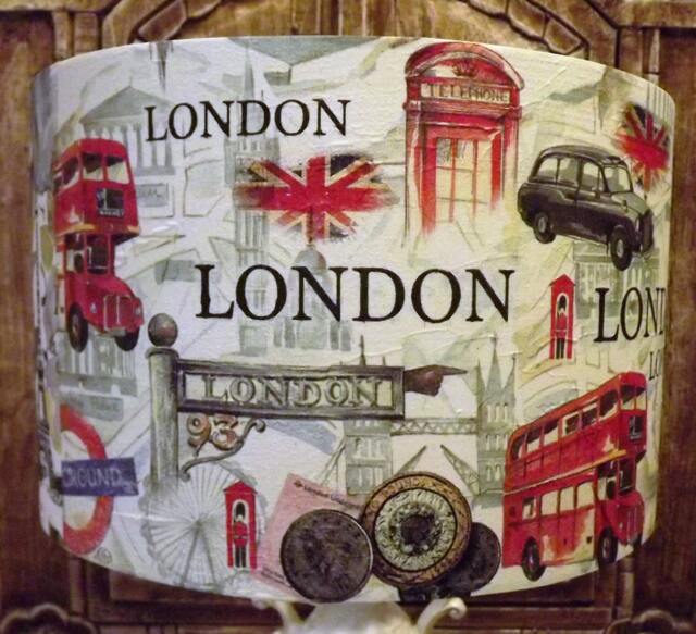 London Taxi Lampshade Shabby Chic Lamp Shade, Vintage, Underground, Bus, Scrapbooking Free Gift - image 1
