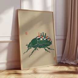 Beetle Poster, Japanese Minimalist Surreal Wall Art Print, Modern Nature Artwork, Chess Insect Illustration, Unique Home Decor - thumbnail 2