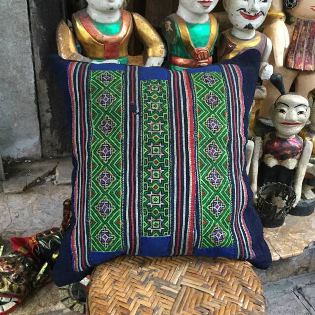 Vintage Handmade Tribal Hmong Embroidered Cotton Pillow Cover - image 1