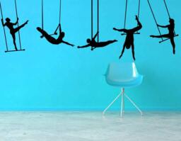 Trapeze Wall Decal, Circus Art, Acrobat Decor, Gymnast Silhouette Sticker, Aerial Performer Design, Flying Carnival Decals - thumbnail 1