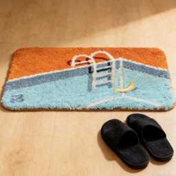 Funny Swimming Pool Pattern Bathroom Rug, Handmade Tufted Carpet, Abstract House Decor, Washable Non-Slip Bath Mat, Landscape Bedside Rug - thumbnail 2