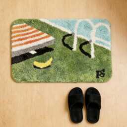 Funny Swimming Pool Pattern Bathroom Rug, Handmade Tufted Carpet, Abstract House Decor, Washable Non-Slip Bath Mat, Landscape Bedside Rug - thumbnail 3