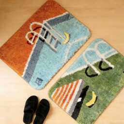 Funny Swimming Pool Pattern Bathroom Rug, Handmade Tufted Carpet, Abstract House Decor, Washable Non-Slip Bath Mat, Landscape Bedside Rug - thumbnail 1