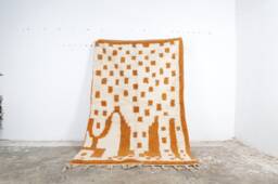 Orange Moroccan Wool Rug Handmade Abstract Azilal Carpet
