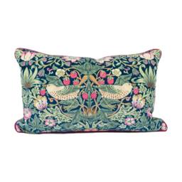 William Morris - Strawberry Thief Velvet Indigo/Moss Persian Pink Iconic Designer Cushion Cover Handmade Throw Pillow - thumbnail 2