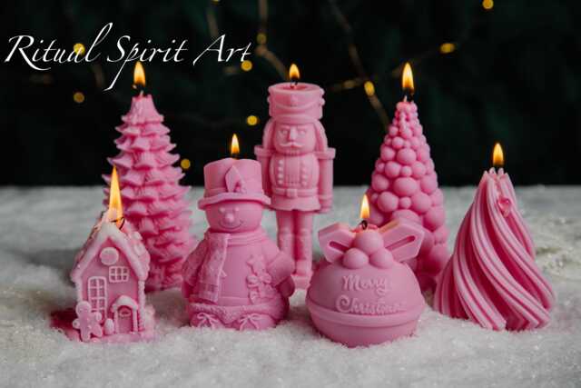 Pink Christmas Candles Collection - Nutcracker, Snowman, Trees, Pudding, Gingerbread House Unique Holiday Xmas D??cor & Gift - image 1