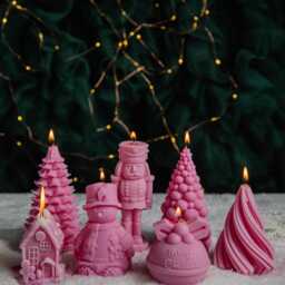 Pink Christmas Candles Collection - Nutcracker, Snowman, Trees, Pudding, Gingerbread House Unique Holiday Xmas D??cor & Gift - thumbnail 2