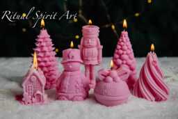 Pink Christmas Candles Collection - Nutcracker, Snowman, Trees, Pudding, Gingerbread House Unique Holiday Xmas D??cor & Gift - thumbnail 1