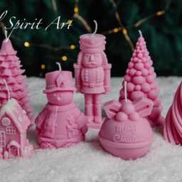 Pink Christmas Candles Collection - Nutcracker, Snowman, Trees, Pudding, Gingerbread House Unique Holiday Xmas D??cor & Gift - thumbnail 3