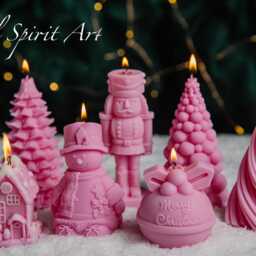Pink Christmas Candles Collection - Nutcracker, Snowman, Trees, Pudding, Gingerbread House Unique Holiday Xmas D??cor & Gift - thumbnail 4