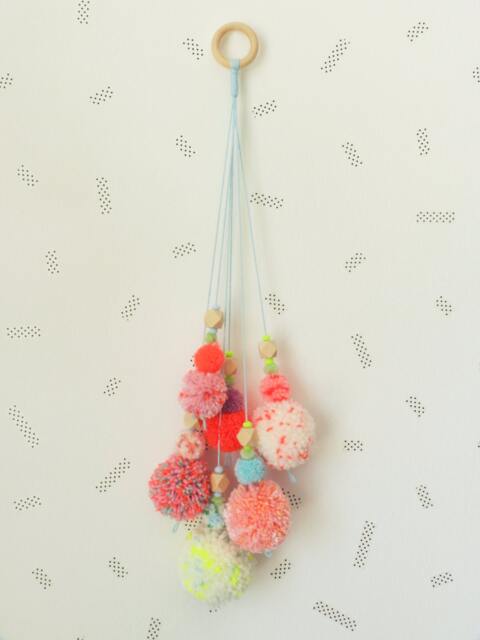 Pompons Bouquet Wall Hanging, Handmade Colorful Decor, Nursery Kids Decor - image 1
